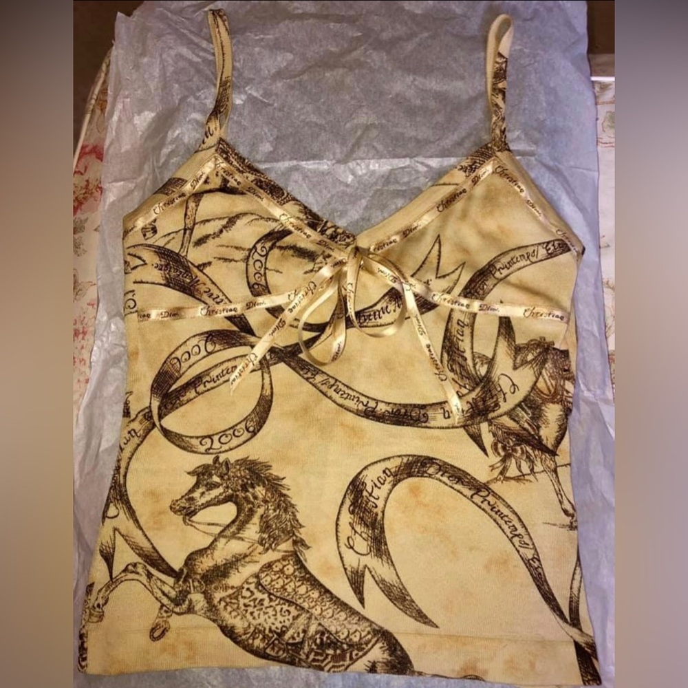 Christian Dior by John Galliano, cashmere/silk saddle bag print camisole.